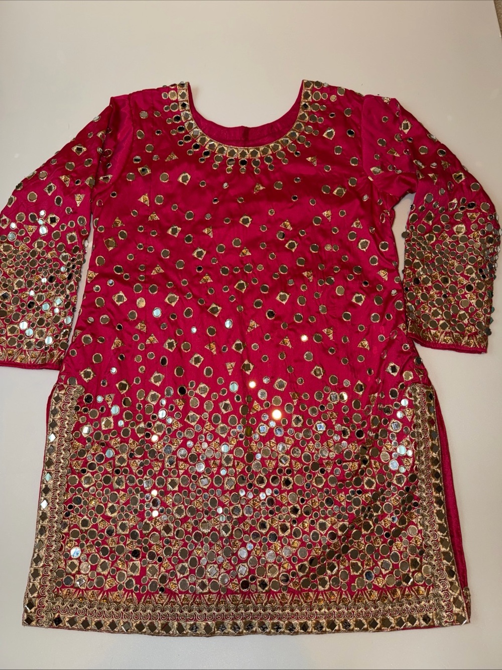 Embellished Pink Women’s Dress with Mirrorwork
